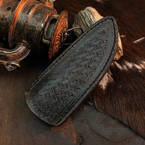 Load image into Gallery viewer, 7.8" Handmade Damascus Bushcraft Knife – Full Tang Resin Handle & Sheath