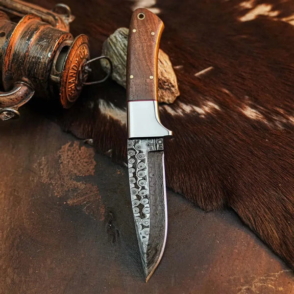 Load image into Gallery viewer, 8.8" Handmade Damascus Bushcraft Knife – Full Tang Wood Handle & Sheath