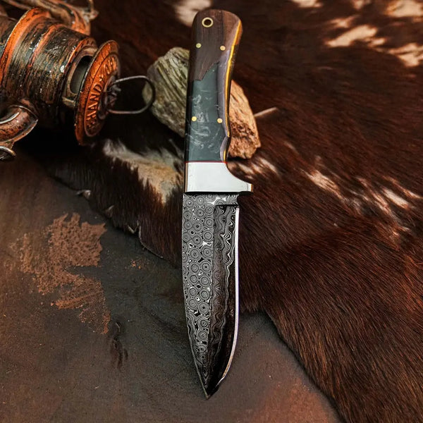 Load image into Gallery viewer, 8.8" Handmade Damascus Bushcraft Knife – Full Tang Wood Handle & Sheath