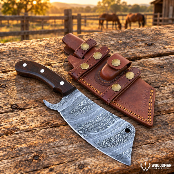 Load image into Gallery viewer, 512-Layer Damascus Cleaver Knife – Twistwood Forge™ Rosewood Handle