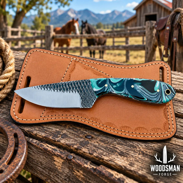 Load image into Gallery viewer, Ironbriar Rasp Steel Skinner Knife – Resin Handle & Leather Sheath