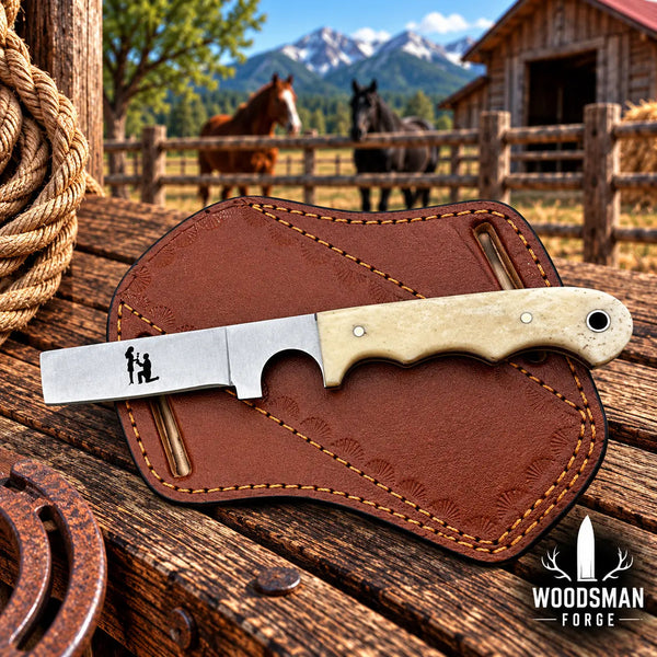 Load image into Gallery viewer, Camelwarden J2 Steel Cowboy Bull Cutter Knife – Camel Bone Handle