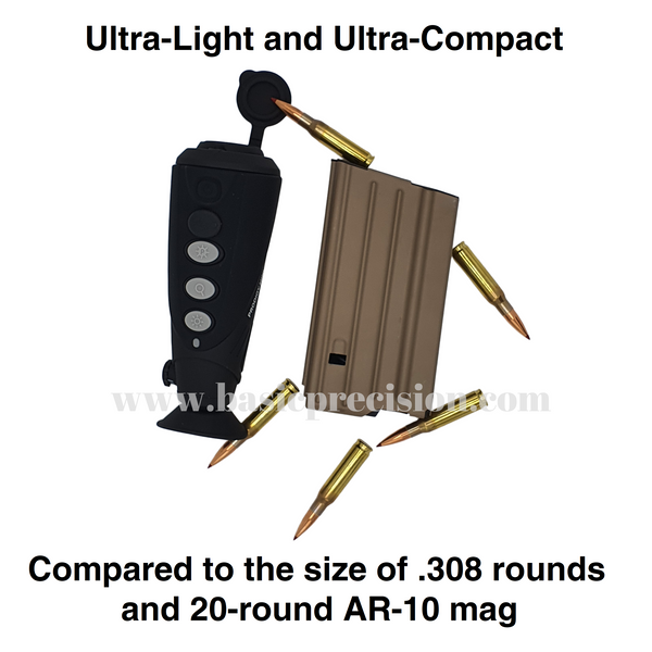 Load image into Gallery viewer, Size Comparison of Bering Optics Prodigy Thermal Spotter for Night Hunting Compared to .308 rounds and 20-round AR-10 Mag