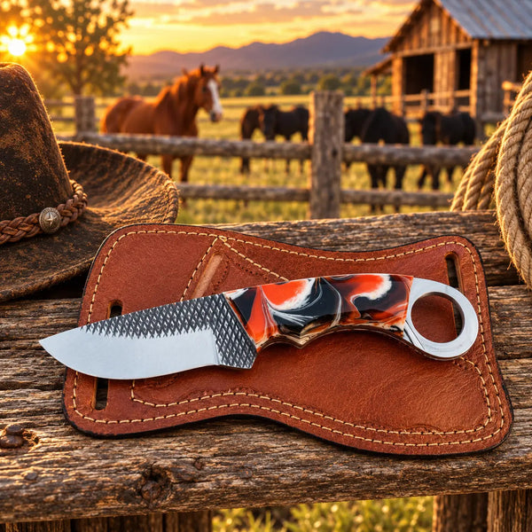 Load image into Gallery viewer, Ironhide Rasp Steel Skinner Knife – Resin Handle &amp; Leather Sheath
