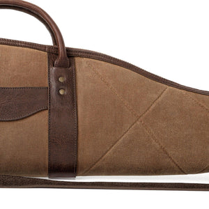 Premium Waxed Canvas And Leather Scoped Hunting Rifle Case - Smoke-Brown (Brown and Beige)  Color - With Leather Handles