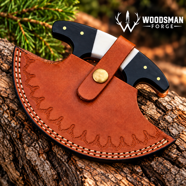 Load image into Gallery viewer, Bonehorn Northcrest™ Damascus Ulu Knife with Camel Bone &amp; Buffalo Horn Handle
