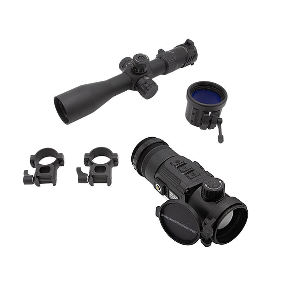Load image into Gallery viewer, Bering Optics Super Yoter-C Thermal Clip On Showed In A Bundle With Discovery Optics 3x-12x High Transmittance Glass Daytime Riflescope, Through-Lever Adaptor, And Quick Detach Picatinny Rings
