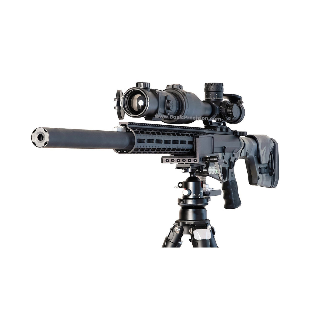 Bering Optics SUPER YOTER-C Thermal Clip-On Attachment with 50mm lens and 640x480 pxl. resolution and VOx core installed on AR-10 Integrally-Suppressed Rifle Using Through-Lever Adaptor - Front Vew