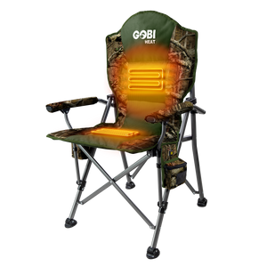Camouflage heated chair with 'GOBI' branding on a white background