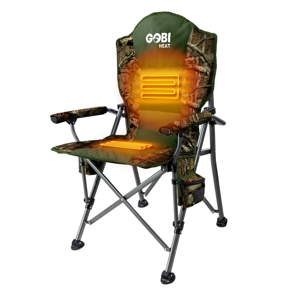Load image into Gallery viewer, Camouflage heated chair with 'GOBI' branding on a white background
