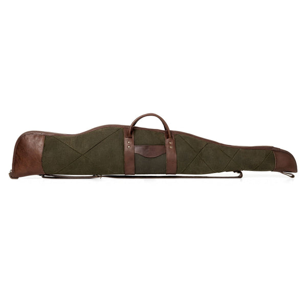 Load image into Gallery viewer, Premium Dark Green Waxed Canvas And Brown Leather Scoped Hunting Rifle Case With Leather Handles - Right Side
