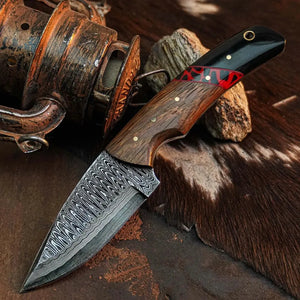 8.3" Handmade Damascus Hunting Knife – Full Tang Wood Handle