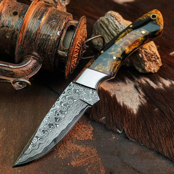 Load image into Gallery viewer, 8.3" Handmade Damascus Hunting Knife – Full Tang Resin Handle
