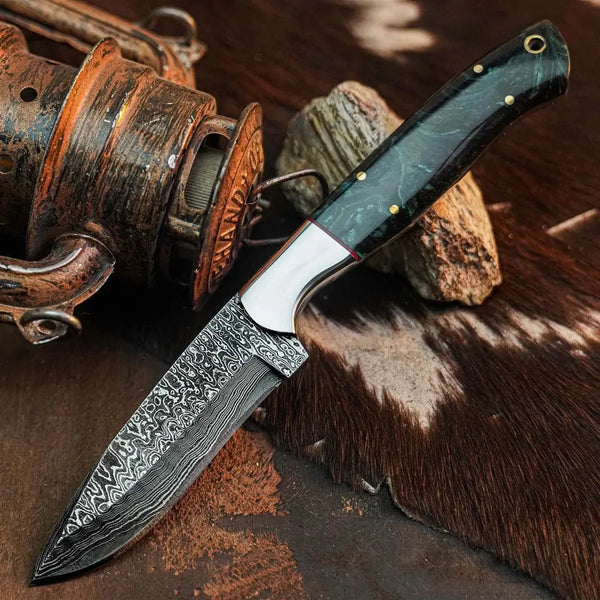 Load image into Gallery viewer, 9.1" Handmade Damascus EDC Hunting Knife – Full Tang Resin Handle
