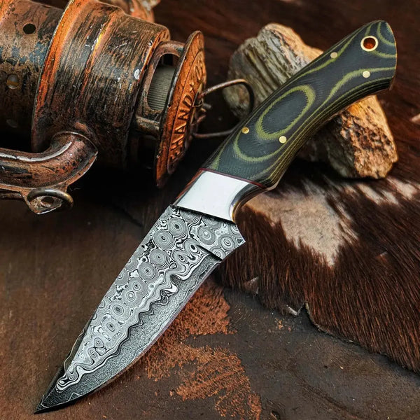 Load image into Gallery viewer, 8.3" Handmade Damascus Hunting Knife – Full Tang Micarta Handle
