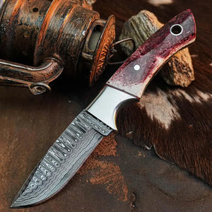 9.1" Handmade Damascus Hunting Knife – Full Tang Resin Handle