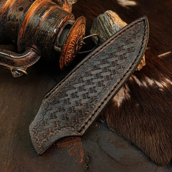 Load image into Gallery viewer, Bluecrest Trail™ Damascus Hunting Knife – Blue Resin Full Tang
