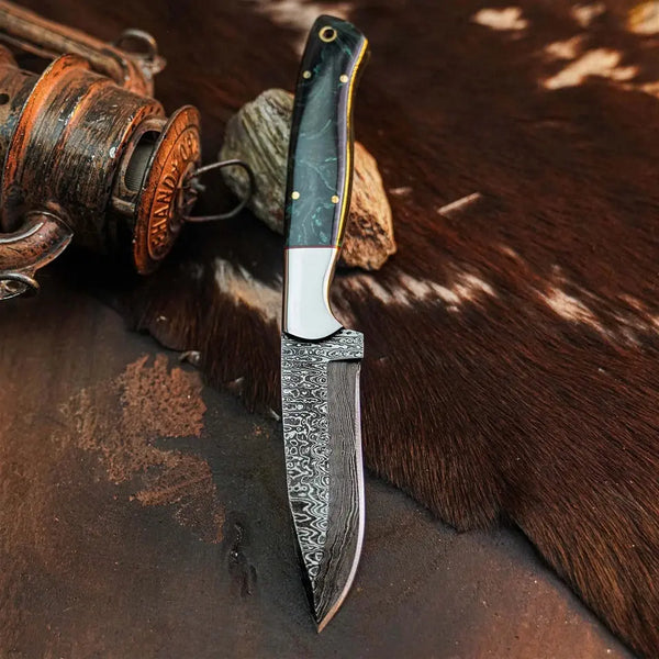 Load image into Gallery viewer, 9.1" Handmade Damascus EDC Hunting Knife – Full Tang Resin Handle
