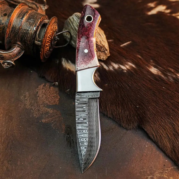 Load image into Gallery viewer, 9.1" Handmade Damascus Hunting Knife – Full Tang Resin Handle
