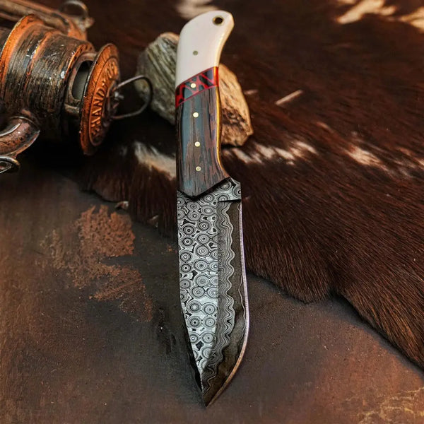 Load image into Gallery viewer, 8.6" Handmade Damascus Hunting Knife – Full Tang Wood Handle
