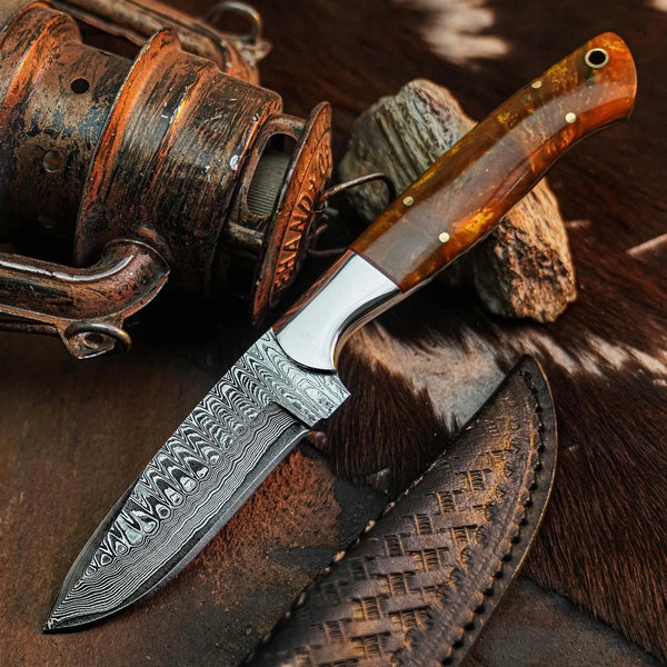 Load image into Gallery viewer, 9.1" Handmade Damascus Hunting EDC Knife – Full Tang Resin Handle
