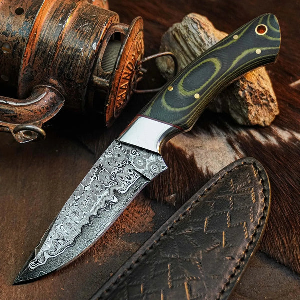Load image into Gallery viewer, 8.3" Handmade Damascus Hunting Knife – Full Tang Micarta Handle

