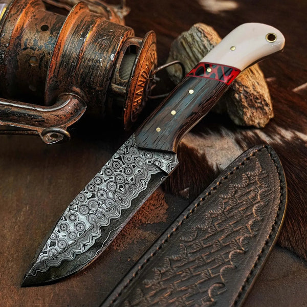 Load image into Gallery viewer, 8.6" Handmade Damascus Hunting Knife – Full Tang Wood Handle
