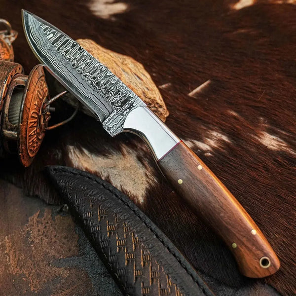 Load image into Gallery viewer, 9.1" Handmade Damascus Hunting Knife – Full Tang Wood Handle
