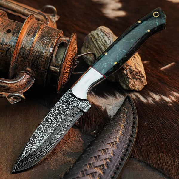 Load image into Gallery viewer, 9.1" Handmade Damascus EDC Hunting Knife – Full Tang Resin Handle
