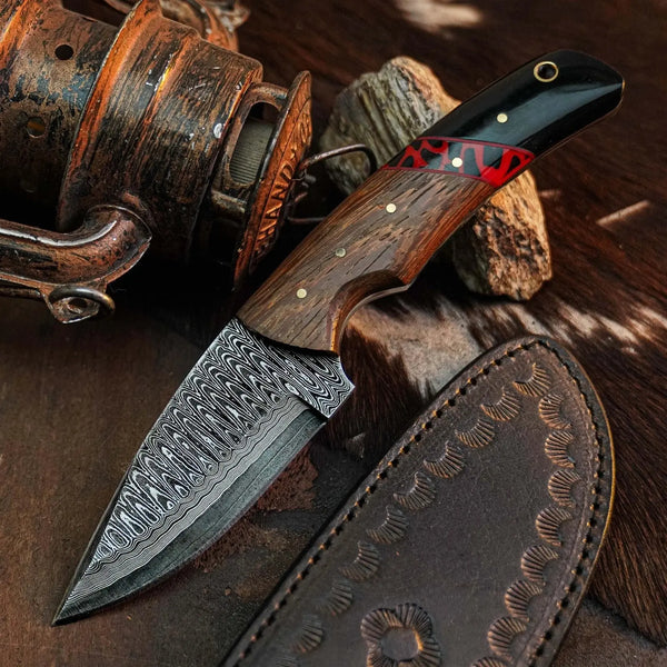 Load image into Gallery viewer, 8.3" Handmade Damascus Hunting Knife – Full Tang Wood Handle

