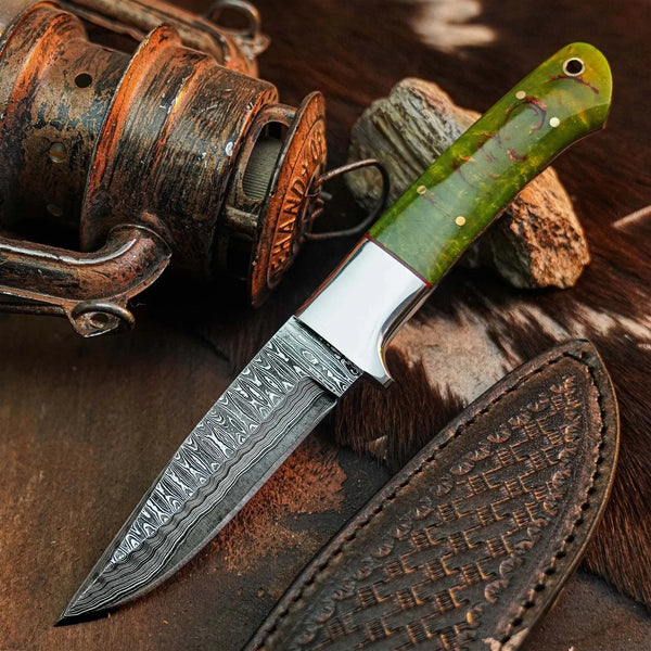 Load image into Gallery viewer, 8.8" Handmade Damascus EDC Hunting Knife – Full Tang Resin Handle
