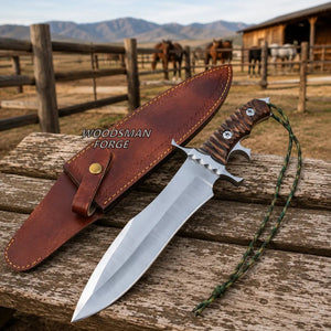Bloodfang 16 inch Bowie Knife – D2 Steel, Rosewood Handle & Leather Sheath