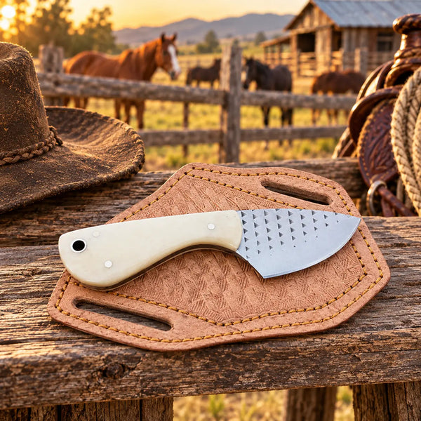 Load image into Gallery viewer, Boneclaw Rasp Steel Bone Handle Skinner Knife – Leather Sheath
