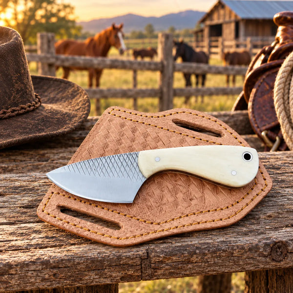 Load image into Gallery viewer, Boneclaw Rasp Steel Bone Handle Skinner Knife – Leather Sheath
