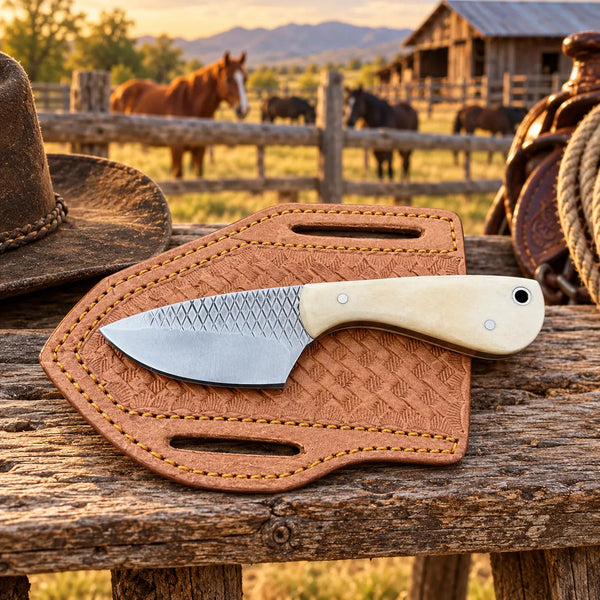 Load image into Gallery viewer, Boneclaw Rasp Steel Bone Handle Skinner Knife – Leather Sheath
