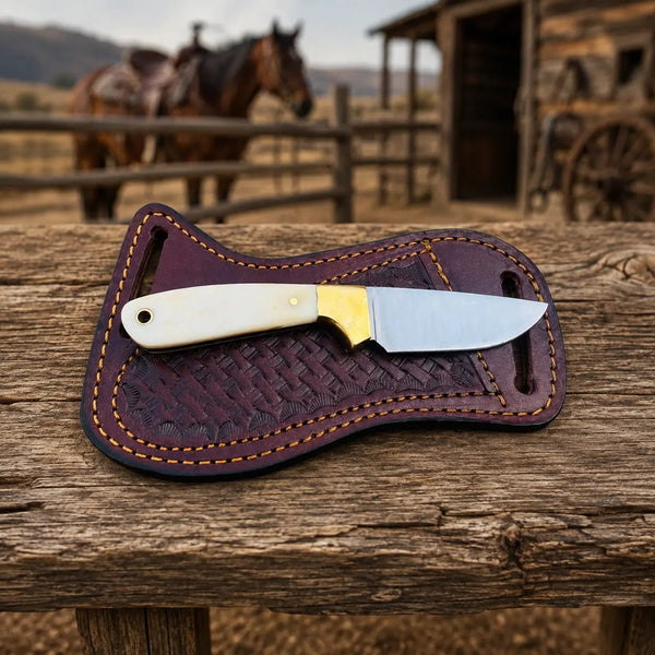 Load image into Gallery viewer, Bonecrest D2 Steel Cowboy Skinner Knife – Bone Handle &amp; Leather Sheath
