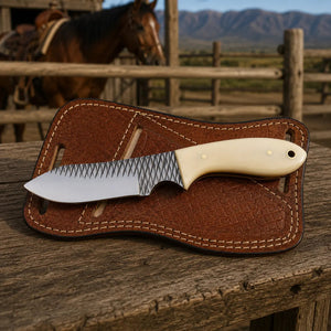 Boneforge Rasp Steel Bone Handle Skinner Knife – Leather Sheath