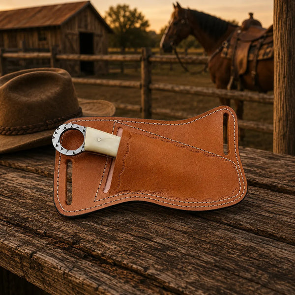 Load image into Gallery viewer, Bonehart Rasp Steel Skinner Knife – Bone Handle &amp; Leather Sheath
