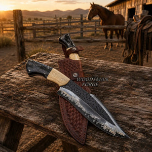 Cinderhorn D2 Bowie Knife – 12" D2 Steel, Camel Bone & Bull Horn