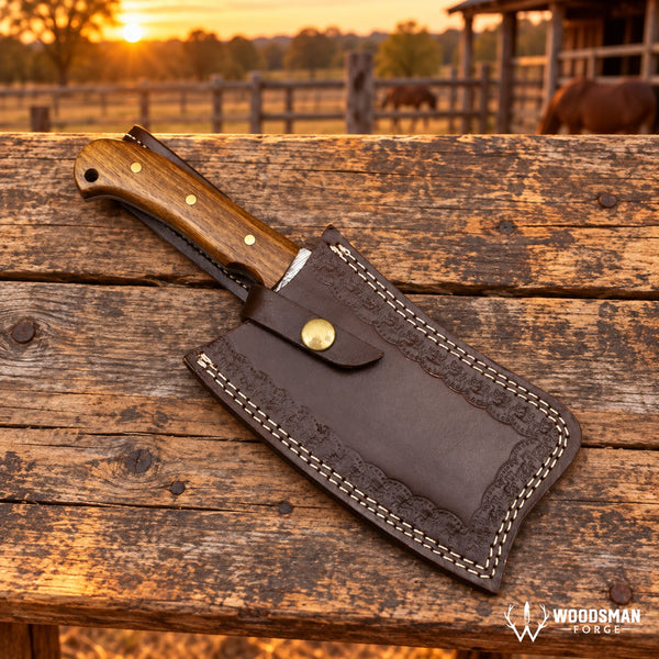 Load image into Gallery viewer, Ashencrest Forgevei Handmade Damascus Cleaver Knife – Walnut Wood Handle  Copy Title
