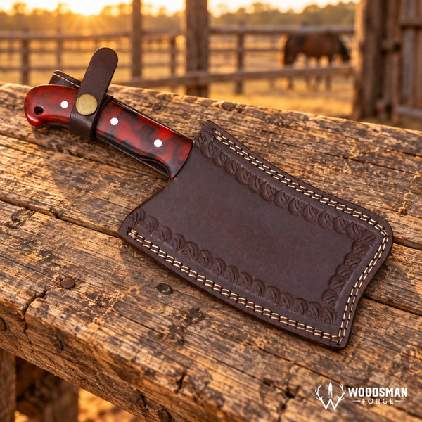 Load image into Gallery viewer, Chromaforge Embercrest Handmade Damascus Kitchen Cleaver – Acrylic Handle
