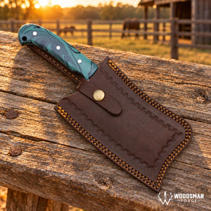 Prismforge Mosaiccrest Damascus Cleaver Knife – Multicolour Acrylic Handle