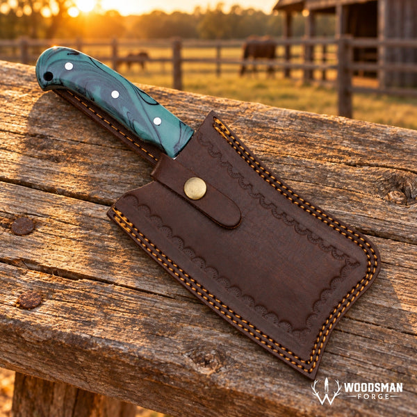 Load image into Gallery viewer, Prismforge Mosaiccrest Damascus Cleaver Knife – Multicolour Acrylic Handle

