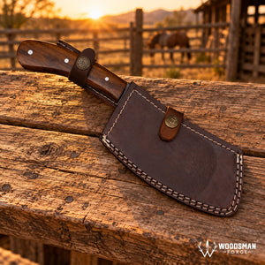 Walnutforge Hearthwarden Handmade Damascus Cleaver Knife – Walnut Wood Handle