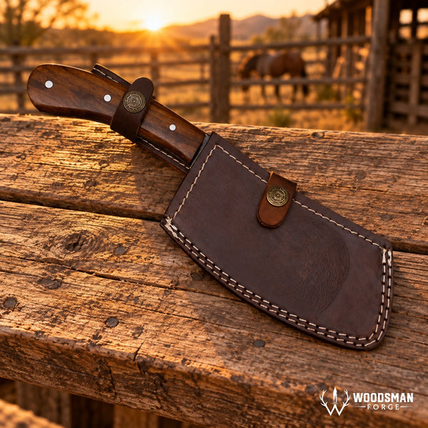 Load image into Gallery viewer, Walnutforge Hearthwarden Handmade Damascus Cleaver Knife – Walnut Wood Handle
