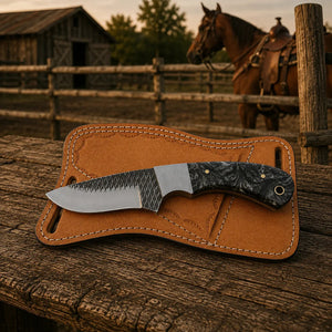 Flintmark Rasp Steel Skinner Knife – Resin Handle & Leather Sheath