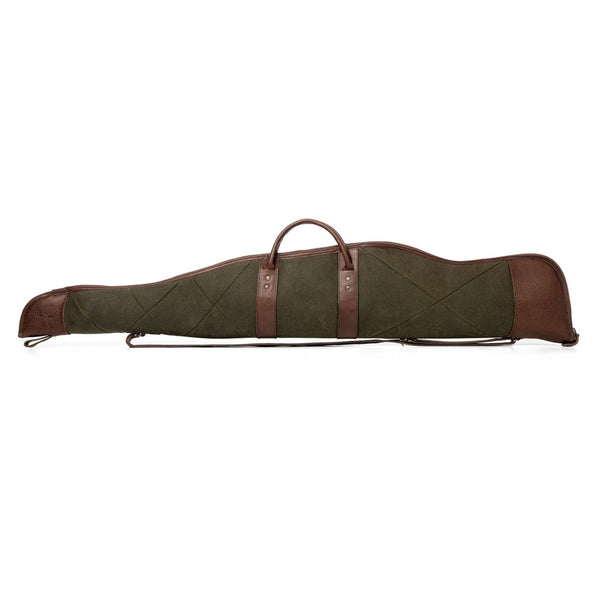Load image into Gallery viewer, Premium Dark Green Waxed Canvas And Brown Leather Scoped Hunting Rifle Case With Leather Handles - Left Side
