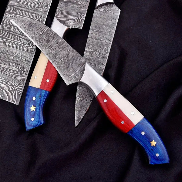 Load image into Gallery viewer, 7-Piece Handmade Damascus Steel Chef Knife Set – Twist Pattern Full Tang Kitchen Knives
