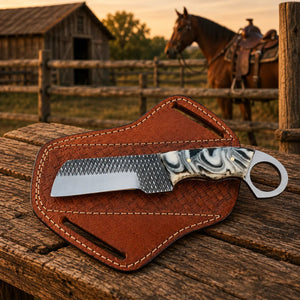 Ironranch Bull Cutter Knife – Rasp Steel, Resin Handle & Leather Sheath