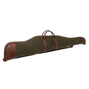 Premium Dark Green Waxed Canvas And Brown Leather Scoped Hunting Rifle Case With Leather Handles